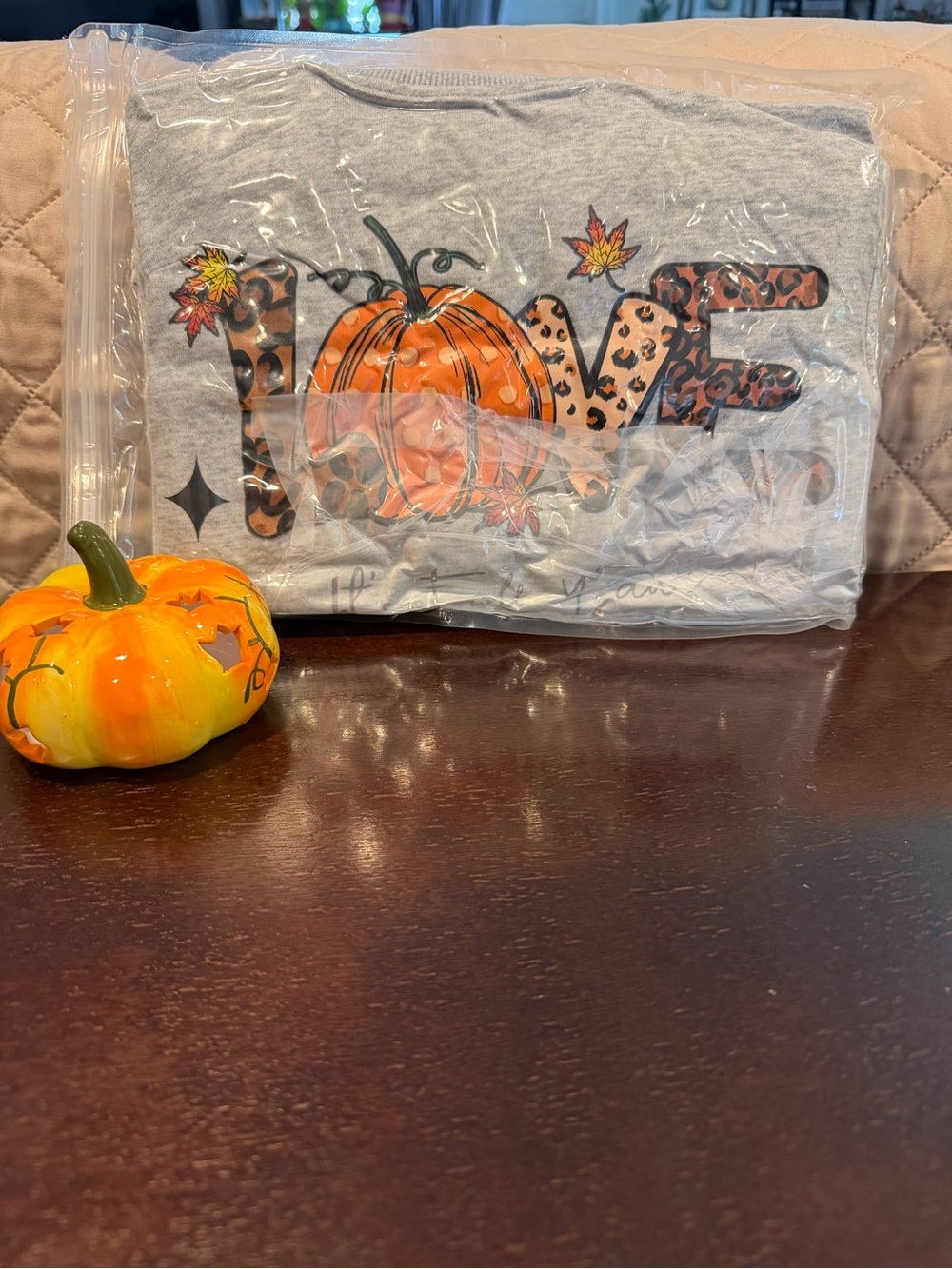 Gray Fall Graphic Sweatshirt with Pumpkin LOVE Design